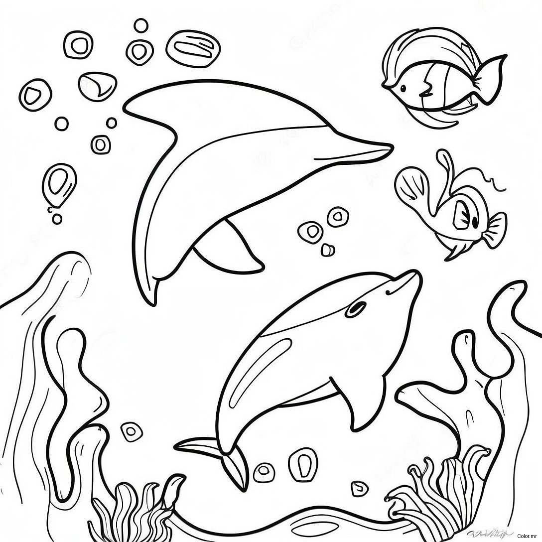 Pagina Para Colorear De Un Delfin Realista Nadando En El Oceano 11327 9284