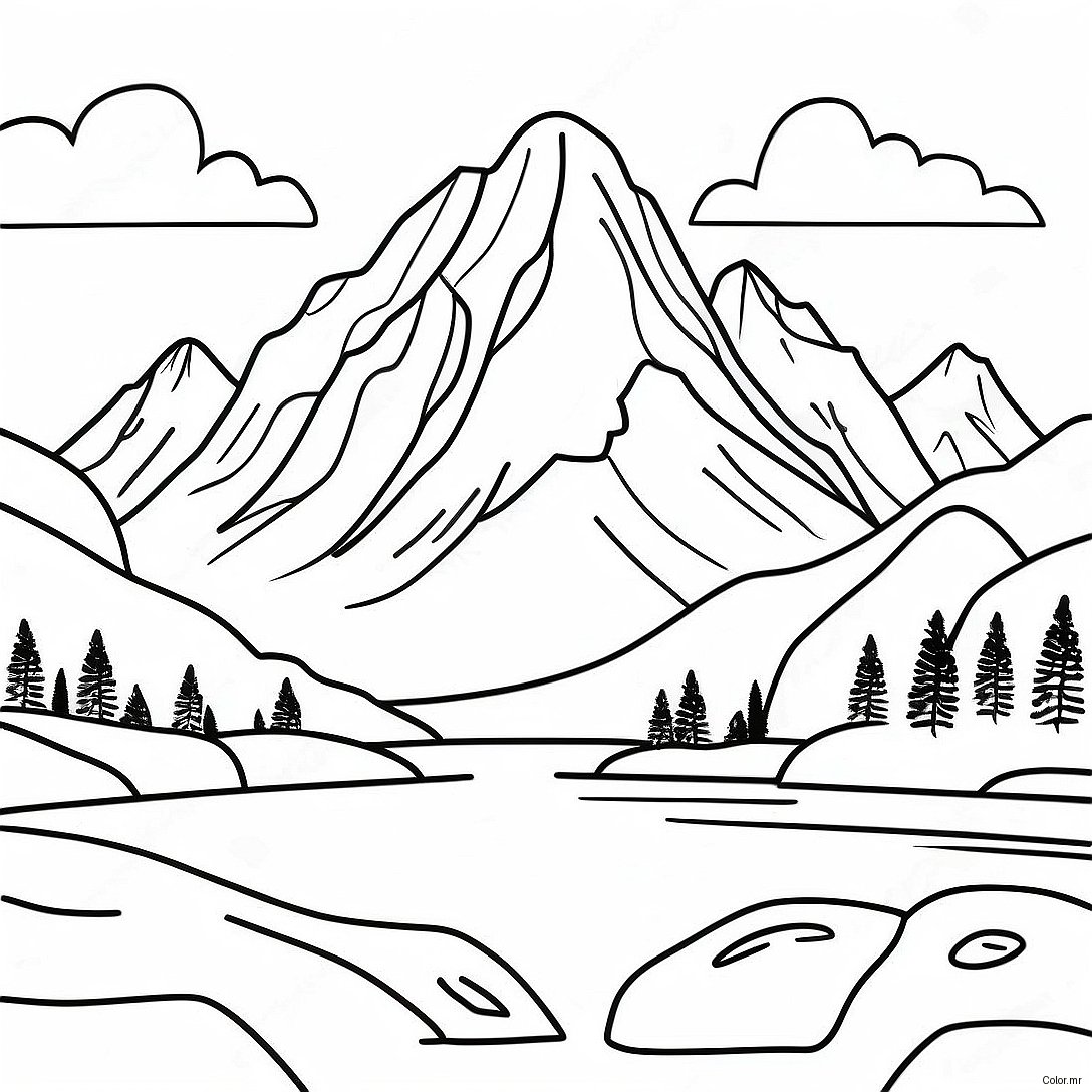 Pagina Para Colorear De Un Paisaje Montanoso Realista 26066 23921