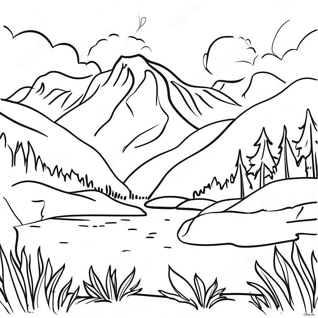 Pagina Para Colorear De Un Paisaje Montanoso Realista 26066 23922