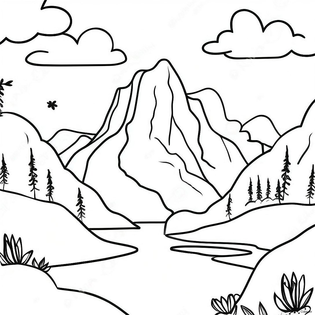 Pagina Para Colorear De Un Paisaje Montanoso Realista 26066 23923