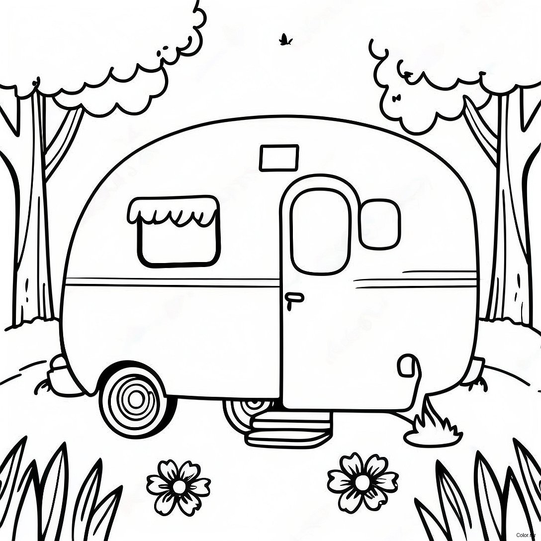 Pagina Para Colorear De Una Caravana Vintage En La Naturaleza 6405 5117