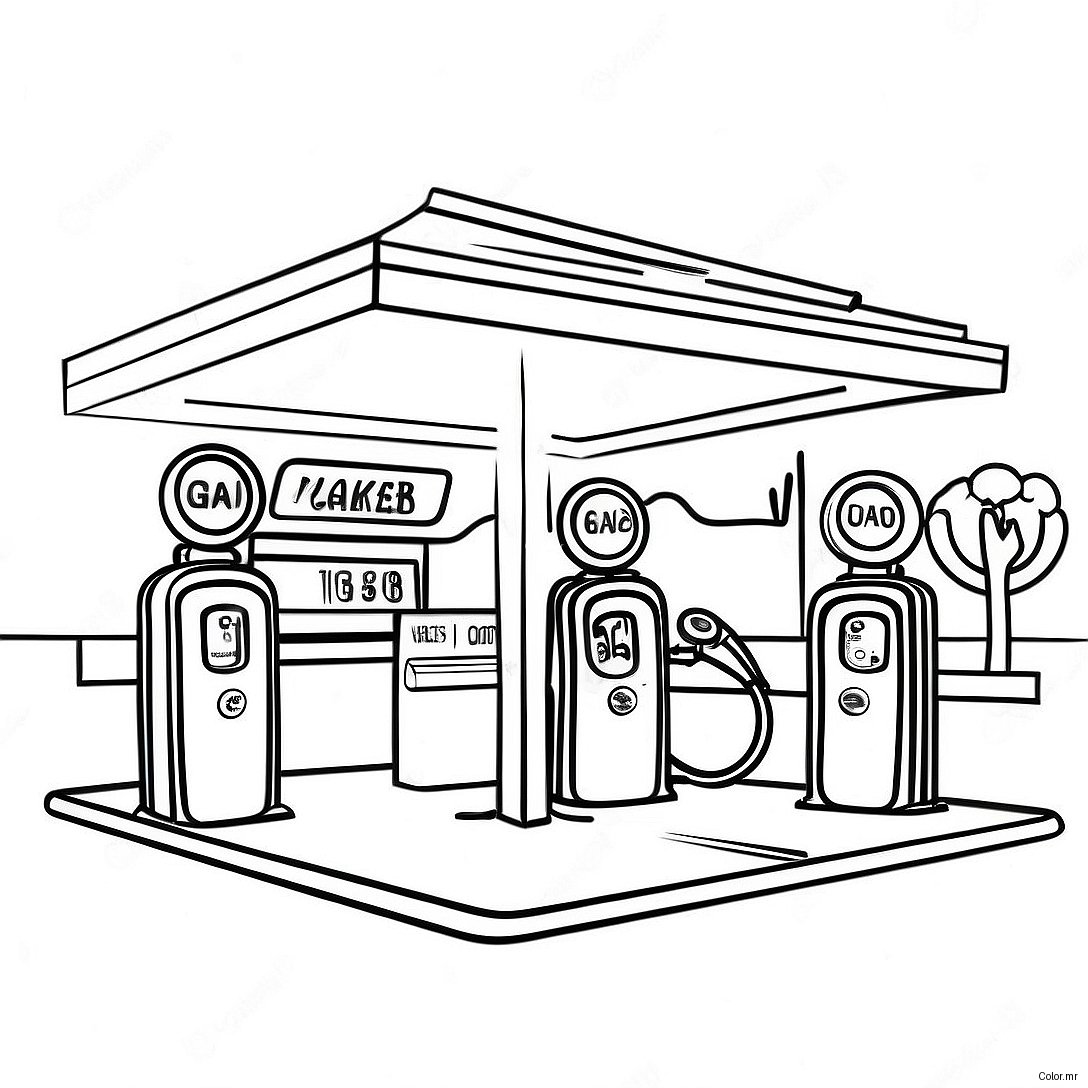 Pagina Para Colorear De Una Gasolinera Vintage 72295 59709
