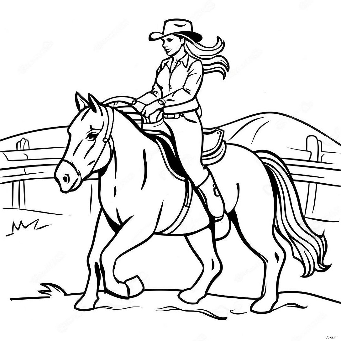 Pagina Para Colorear De Una Vaquera Realista Montando A Caballo 38726 32192