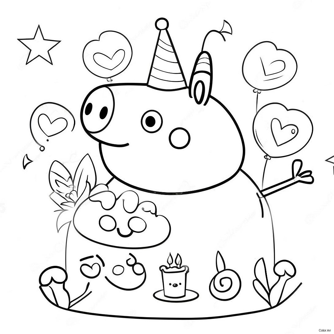 Peppa Pig Birthday Celebration Coloring Page 59296 49228