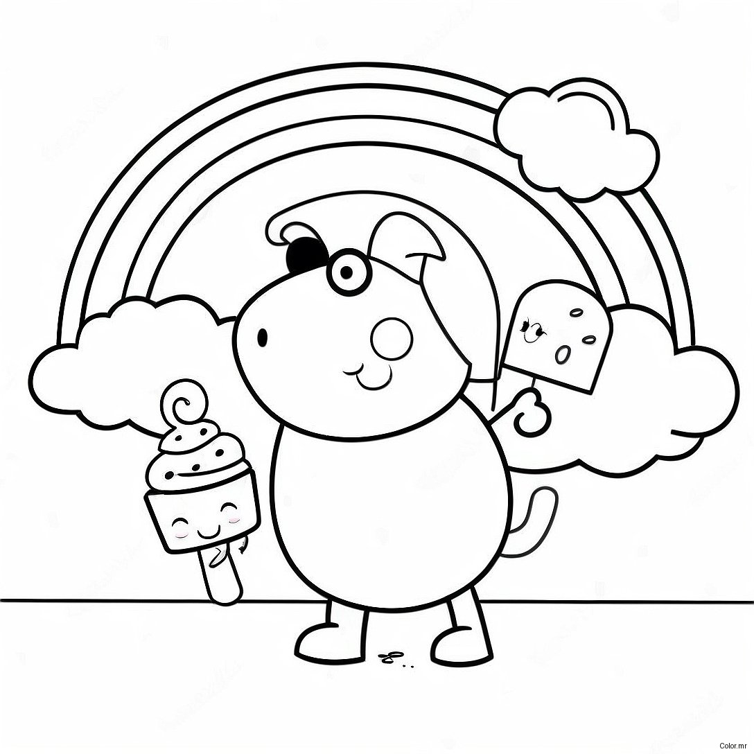 Peppa Pig Enjoying A Rainbow Ice Cream Coloring Page 10838 8886