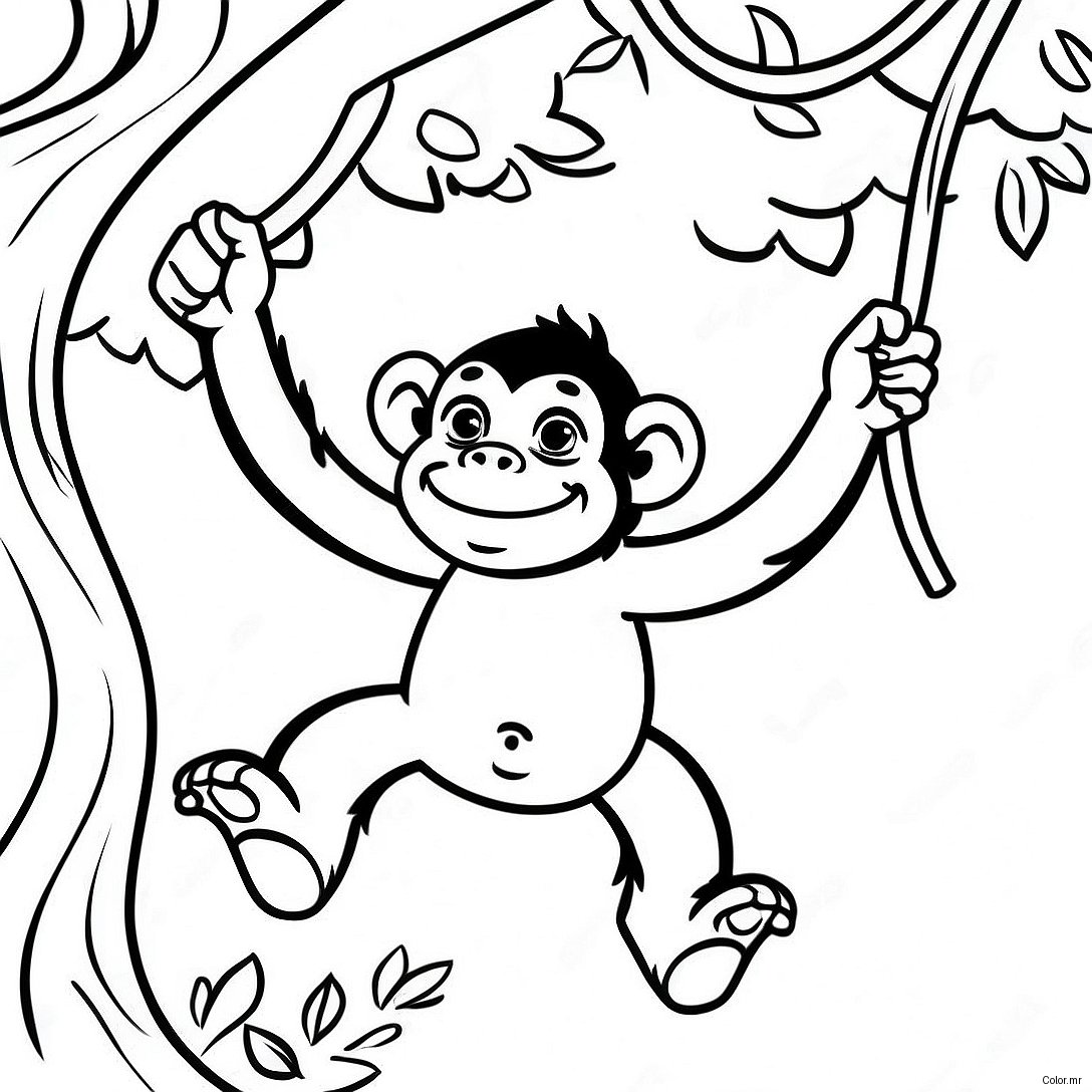 Playful Chimpanzee Swinging From Tree Coloring Page 26097 23950