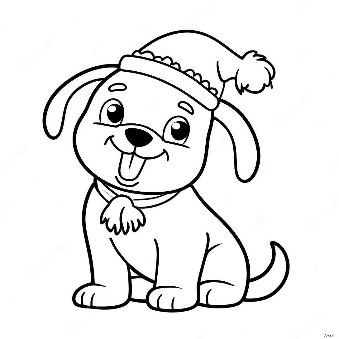Playful Christmas Puppy With Santa Hat Coloring Page 23364 21430