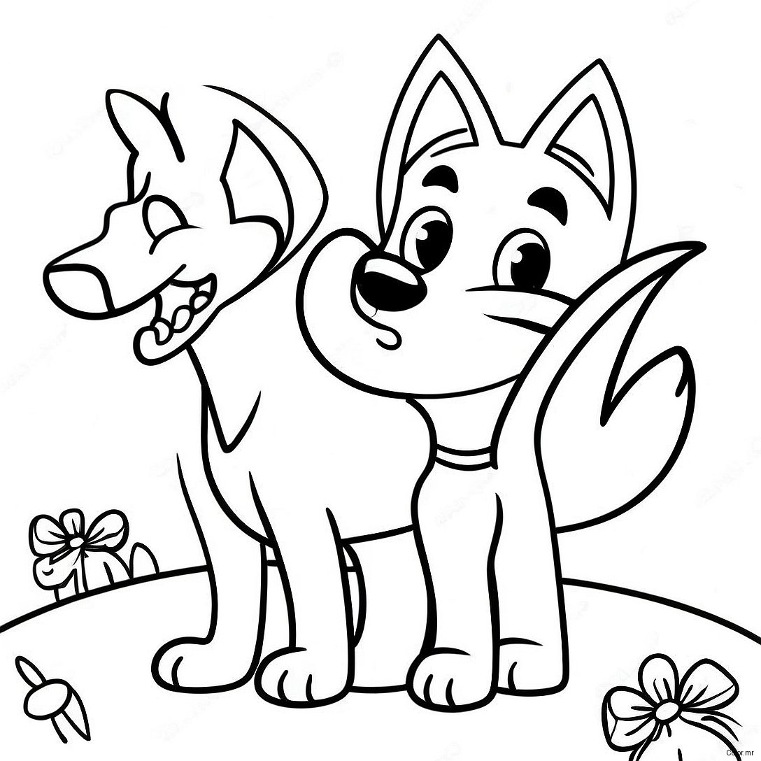 Playful Fox And Hound Friends Coloring Page 22344 20621
