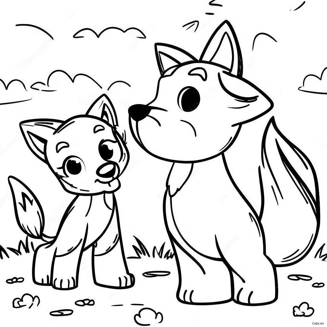 Playful Fox And Hound Friends Coloring Page 22344 20622