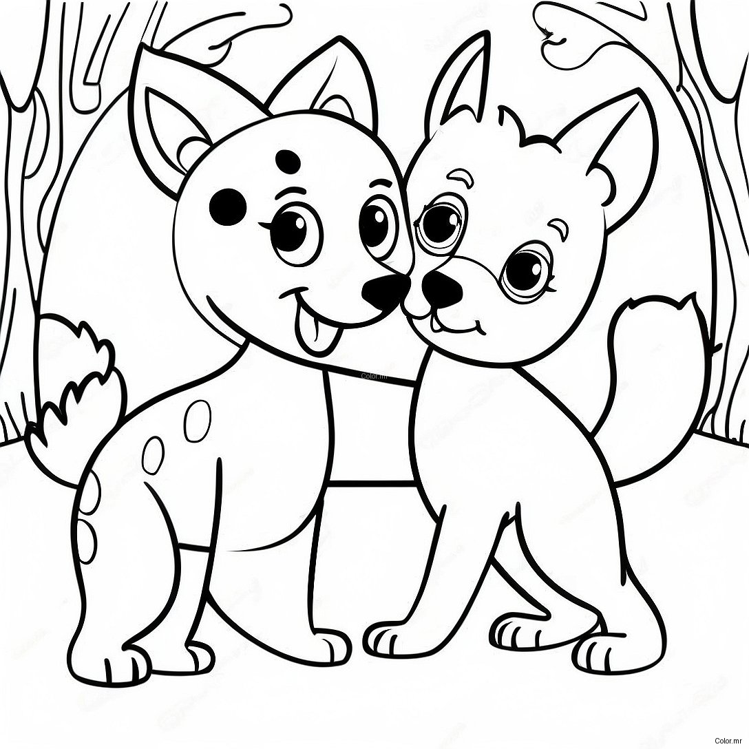 Playful Fox And Hound Friends Coloring Page 22344 20624