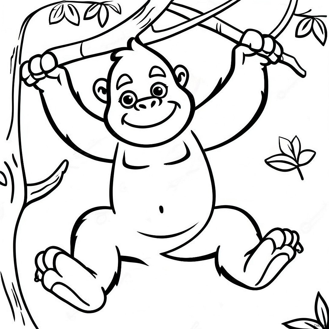 Playful Gorilla Swinging In Trees Coloring Page 1232 987
