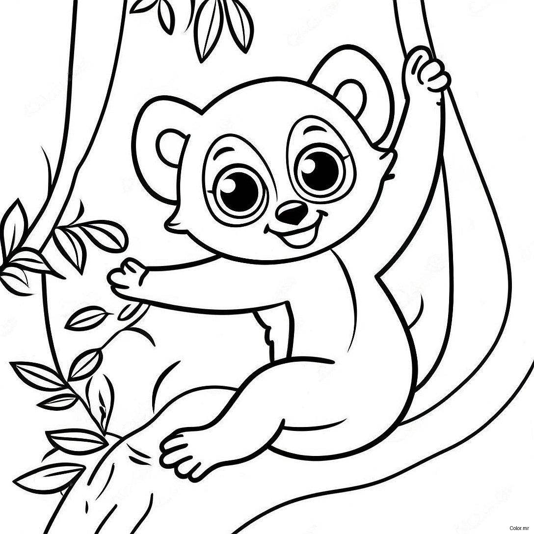 Playful Lemur Swinging From A Tree Coloring Page 35574 29593