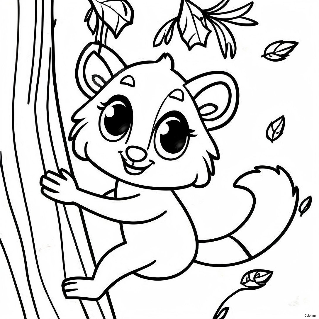 Playful Lemur Swinging From A Tree Coloring Page 35574 29594