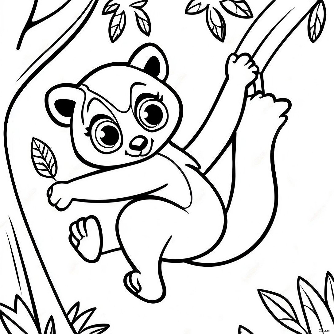 Playful Lemur Swinging From A Tree Coloring Page 35574 29595