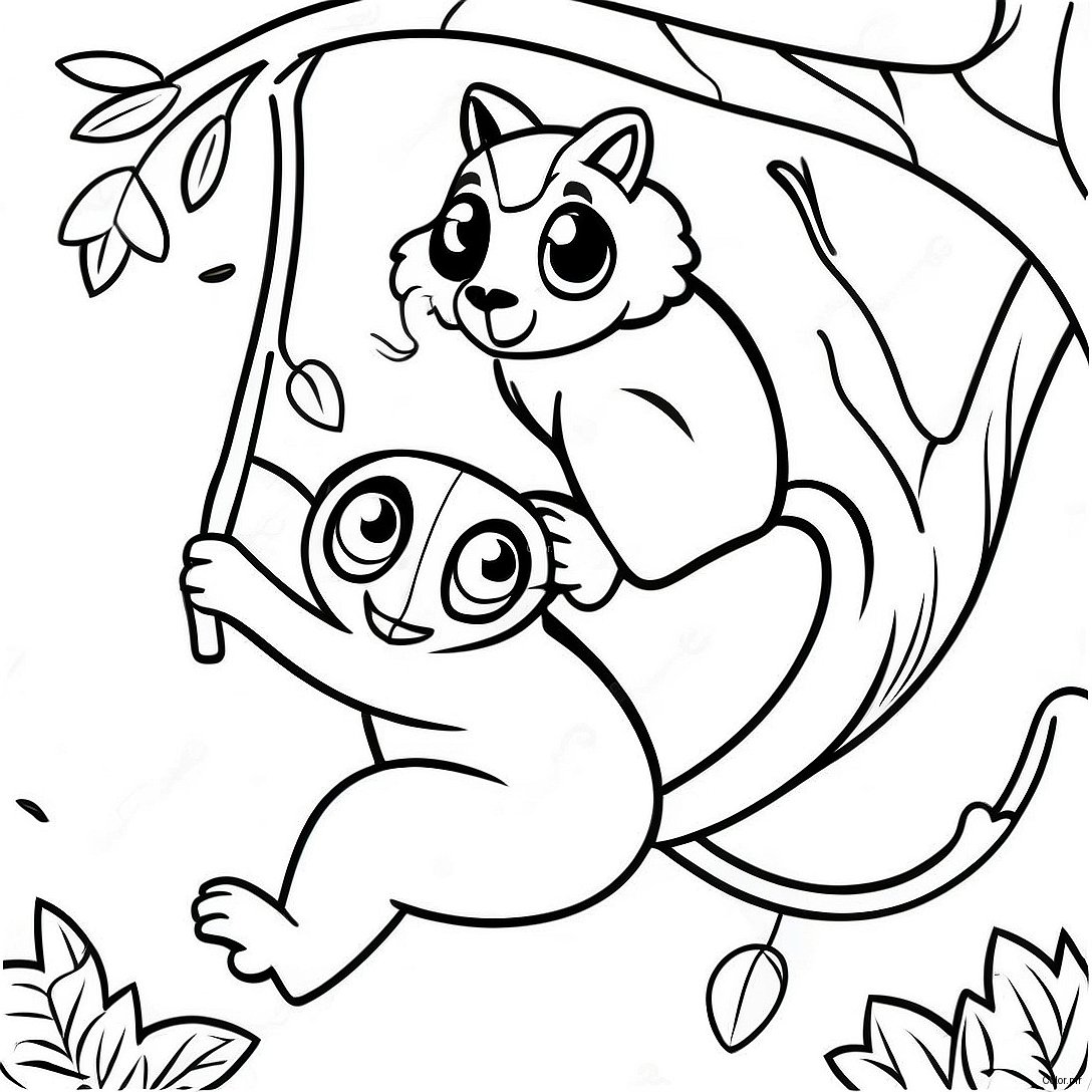 Playful Lemur Swinging From A Tree Coloring Page 35574 29596