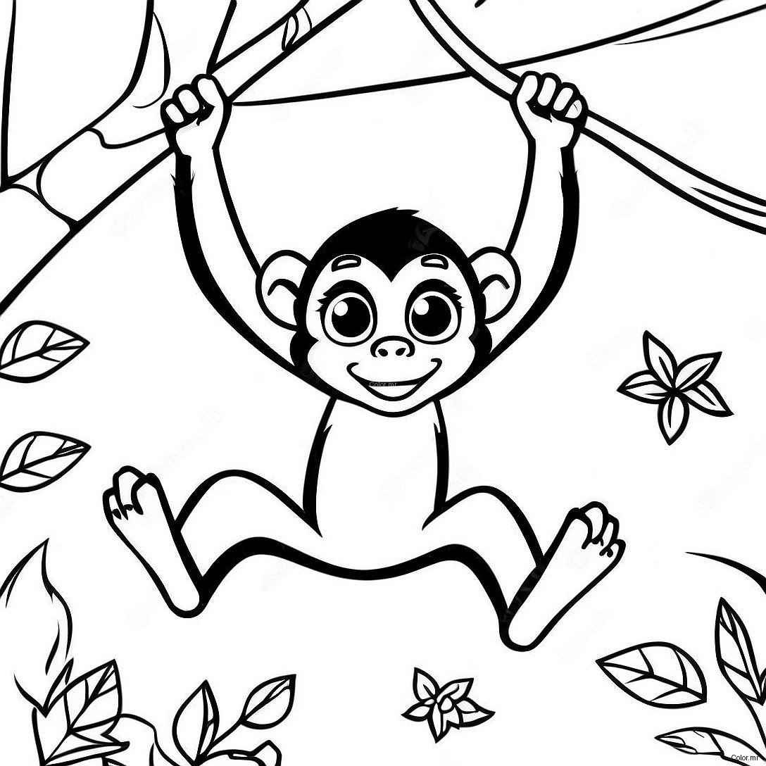 Playful Spider Monkey Swinging In Trees Coloring Page 43793 36441