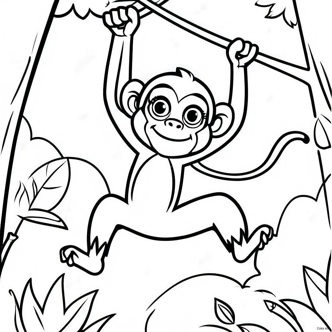 Playful Spider Monkey Swinging In Trees Coloring Page 43793 36442