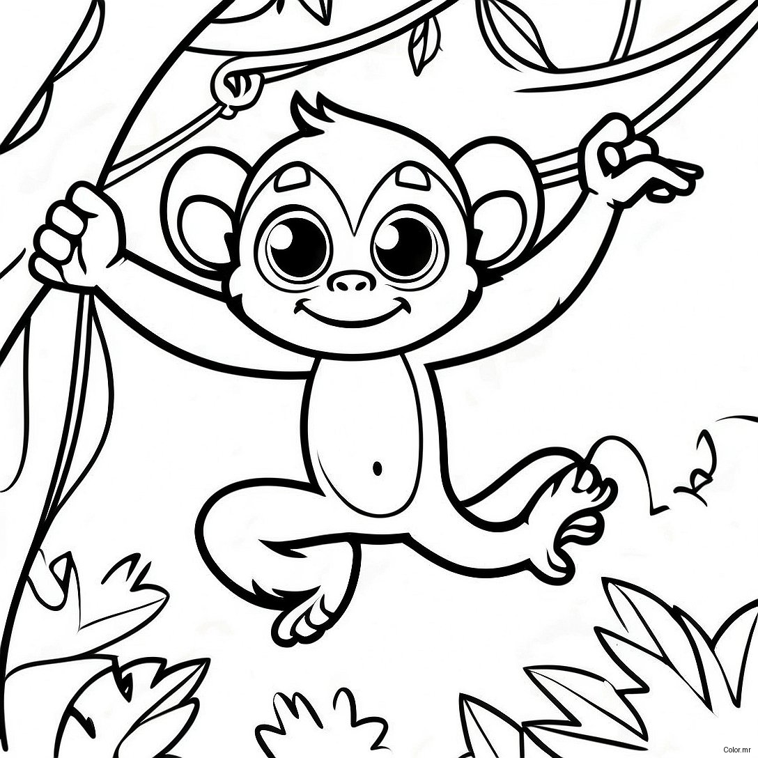 Playful Spider Monkey Swinging In Trees Coloring Page 43793 36443