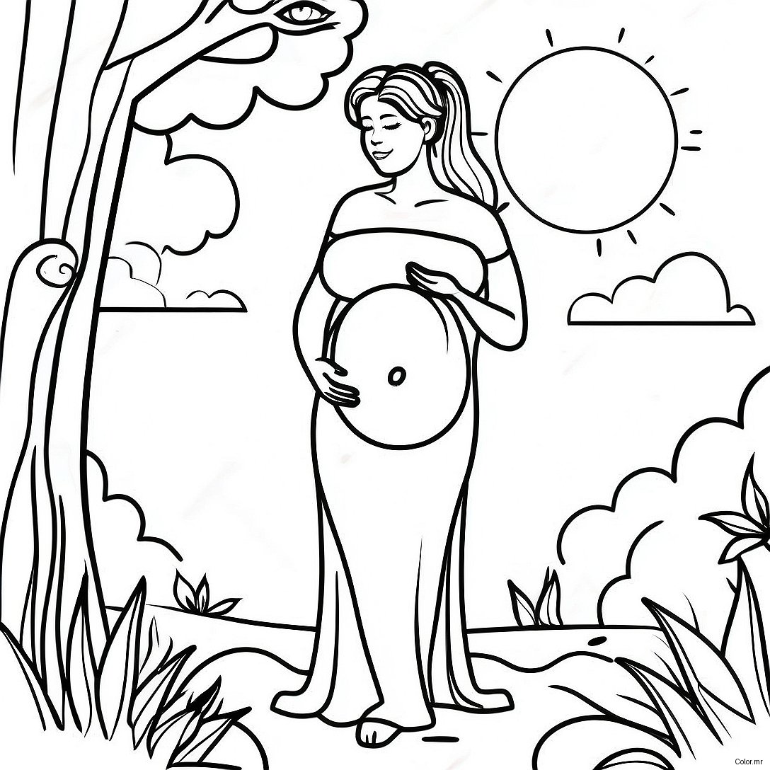 Realistic Pregnant Woman In Nature Coloring Page 61116 50685