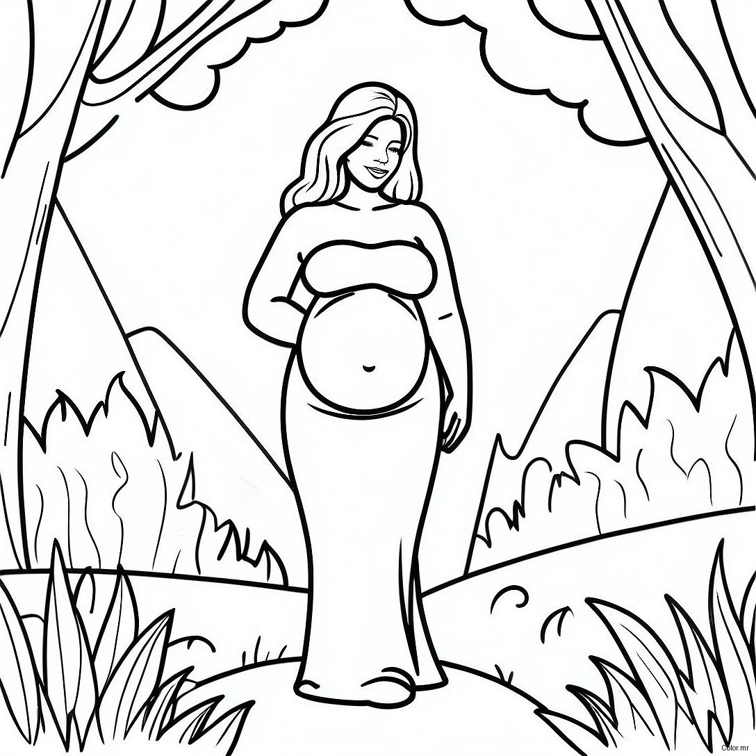 Realistic Pregnant Woman In Nature Coloring Page 61116 50687