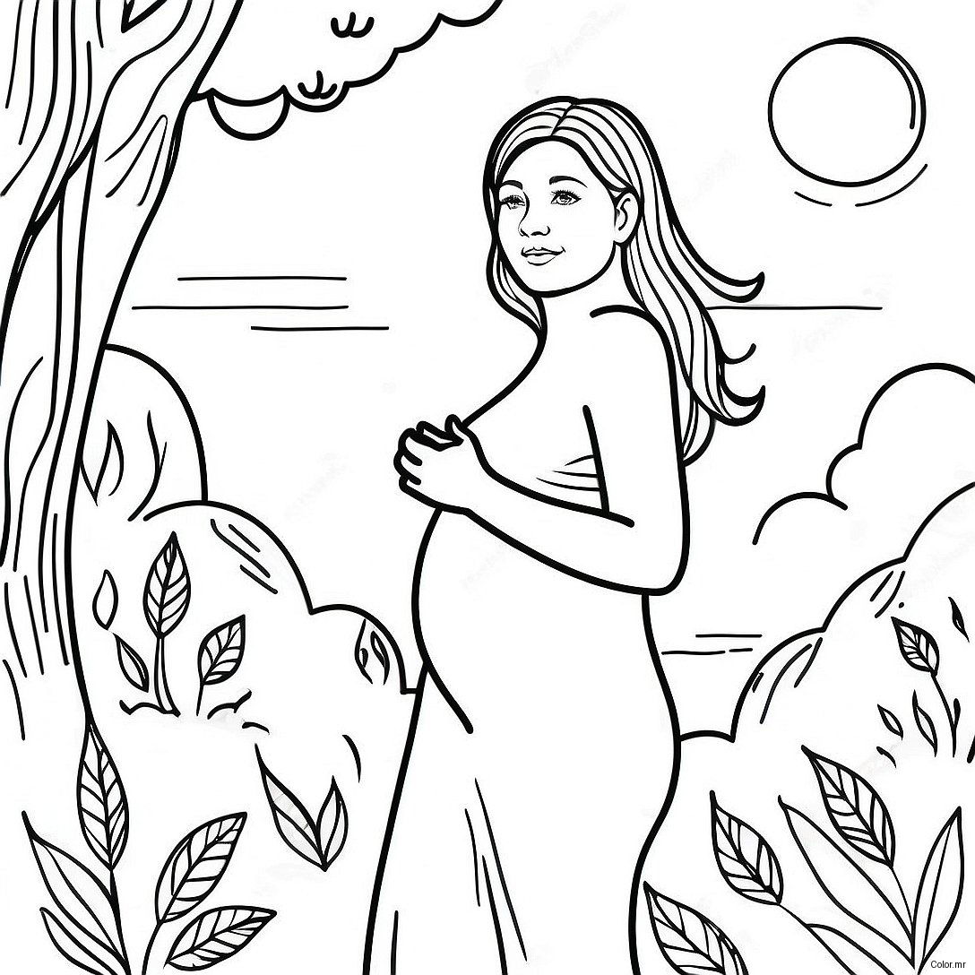 Realistic Pregnant Woman In Nature Coloring Page 61116 50688