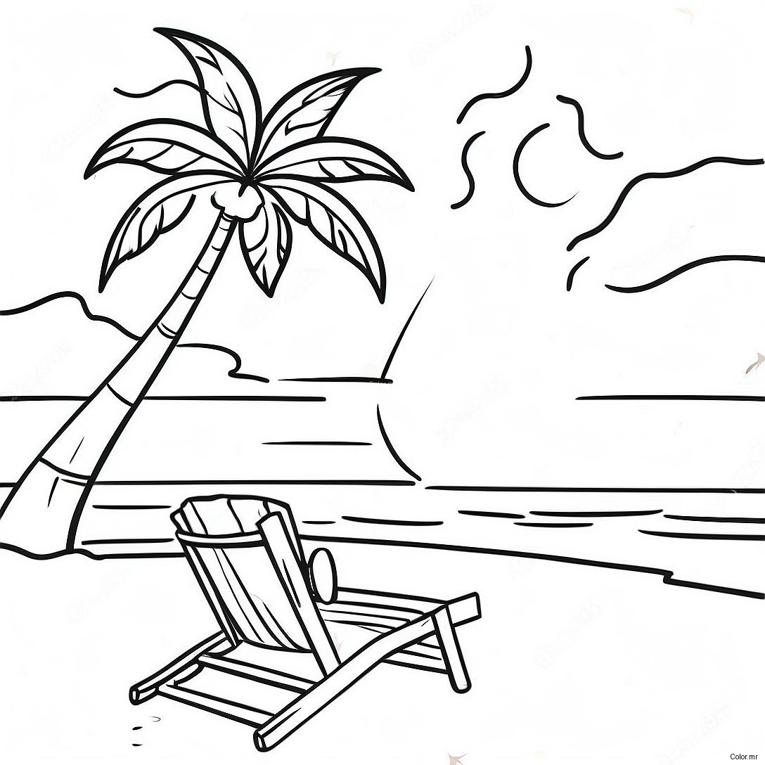 Relaxing Tropical Beach Sunset Coloring Page 43233 35982