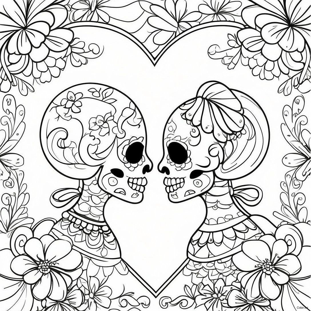 Romantic Sugar Skull Couples Coloring Page 50005 41708