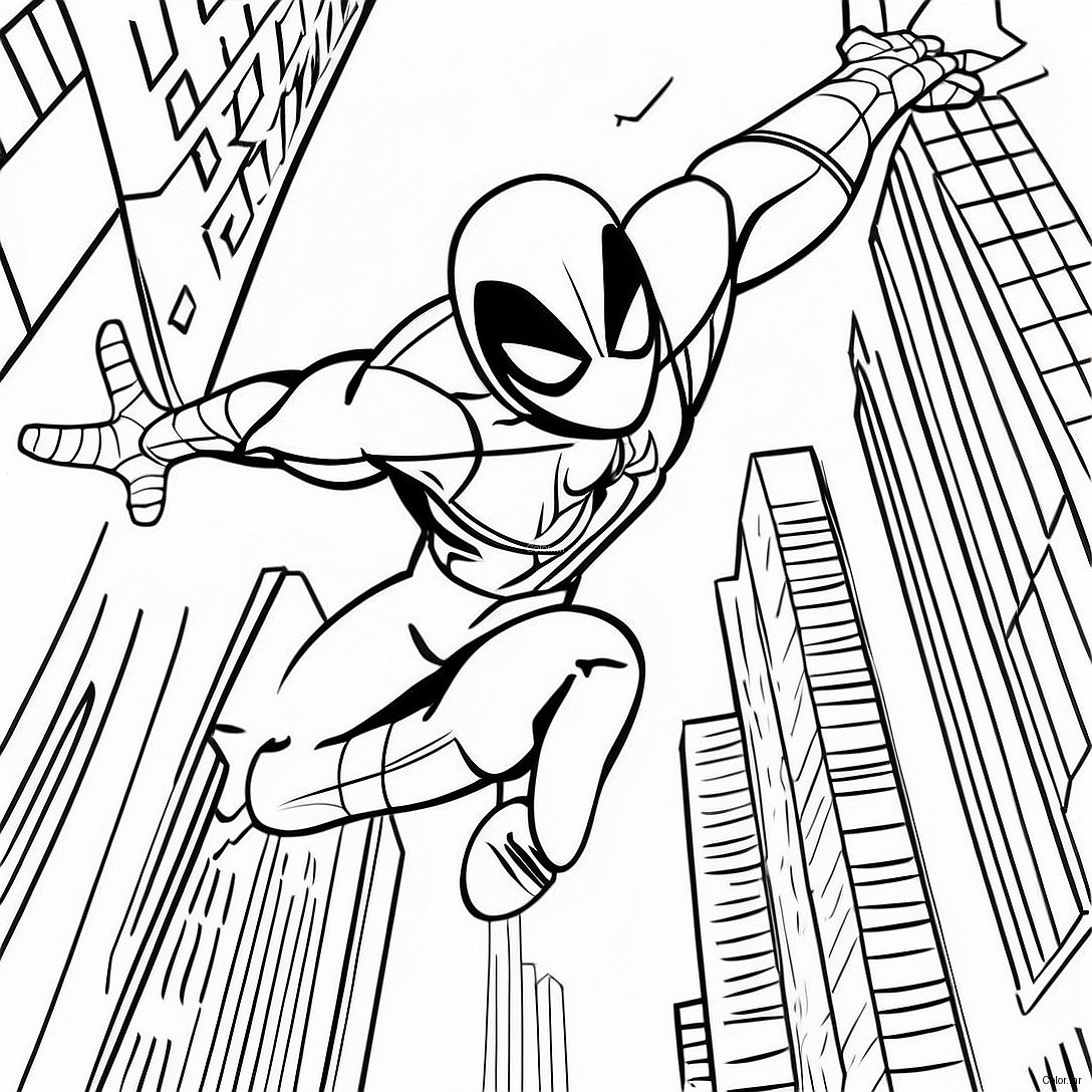 Scarlet Spider Swinging Through The City Coloring Page 56162 46687