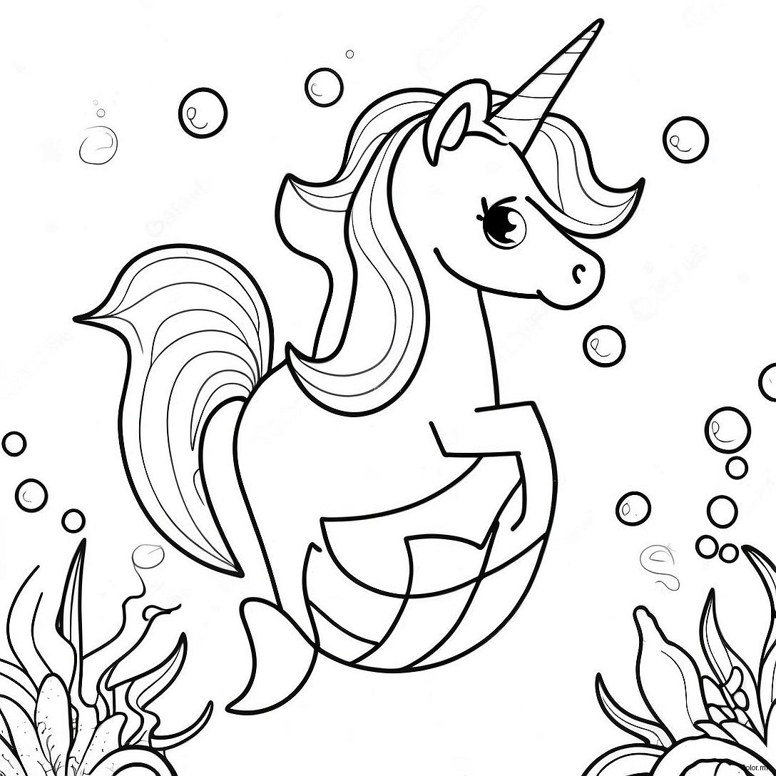 Sparkling Unicorn Mermaid Underwater Scene Coloring Page 11348 9301