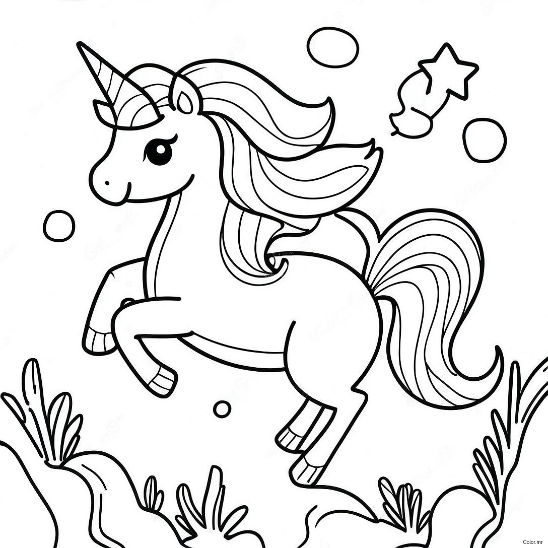 Sparkling Unicorn Mermaid Underwater Scene Coloring Page 11348 9302