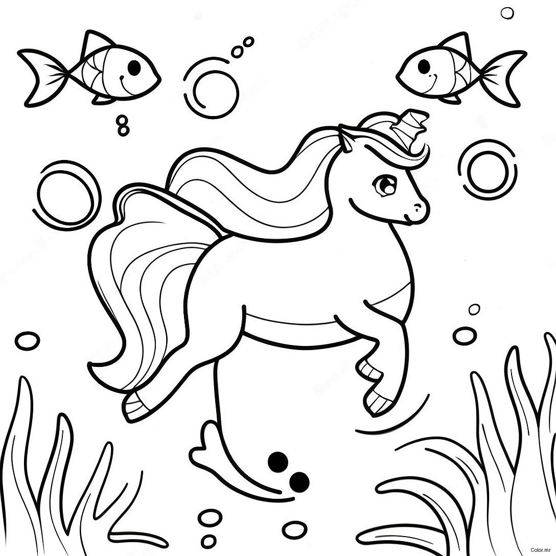 Sparkling Unicorn Mermaid Underwater Scene Coloring Page 11348 9303