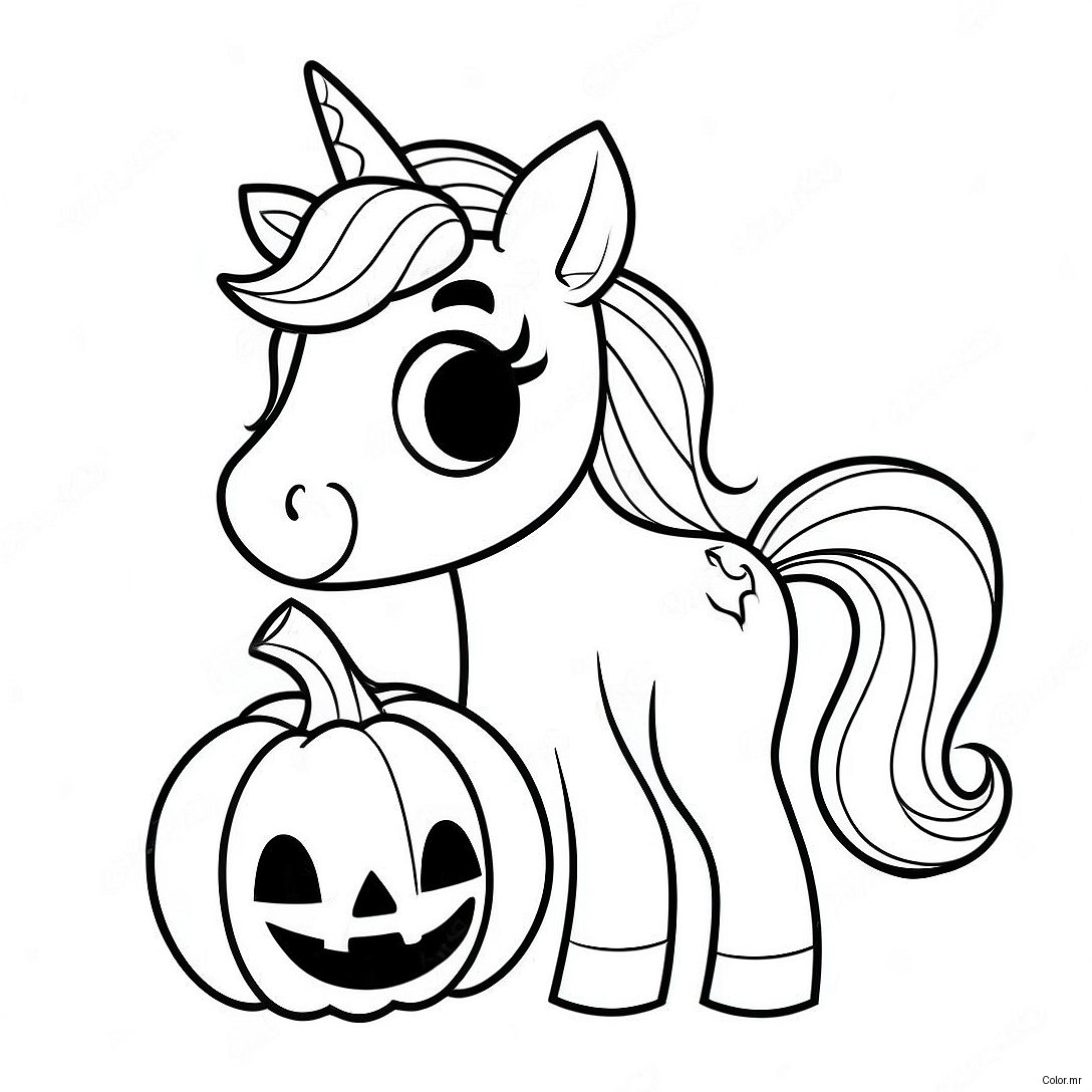 Sparkly Halloween Unicorn With Pumpkin Coloring Page 17475 14675