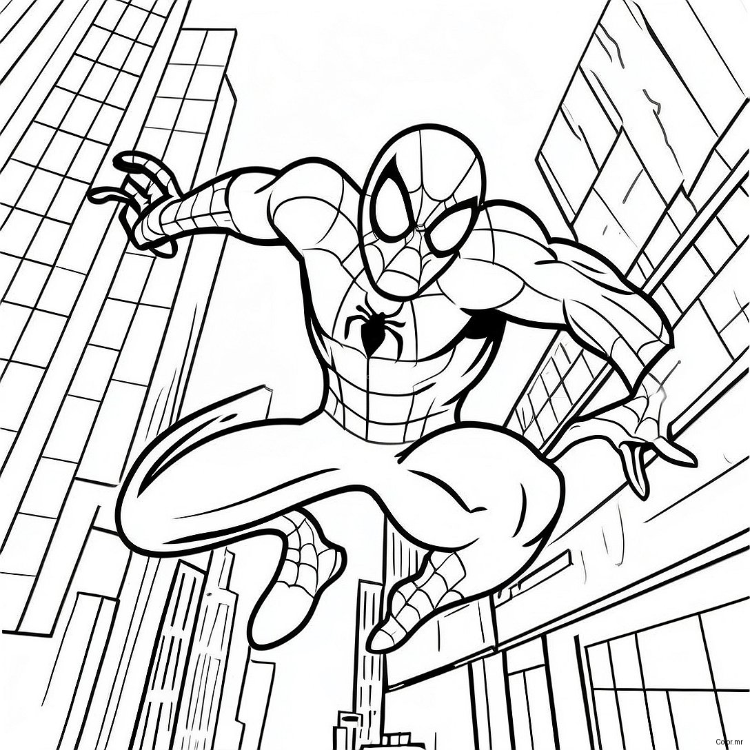 Spiderman 2099 Swinging Through City Coloring Page 4231 3413