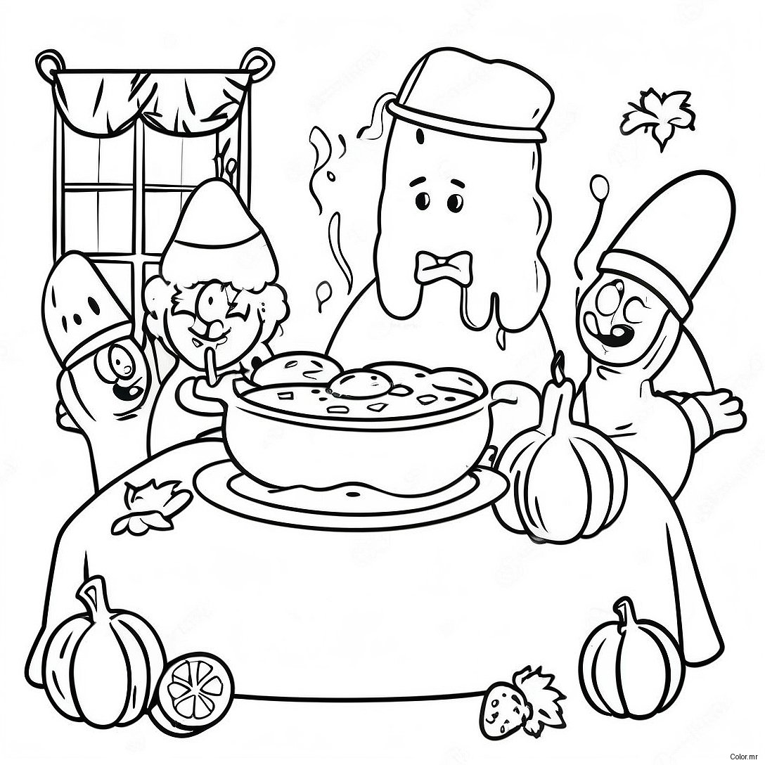 Spongebob Thanksgiving Feast Coloring Page 44892 37307