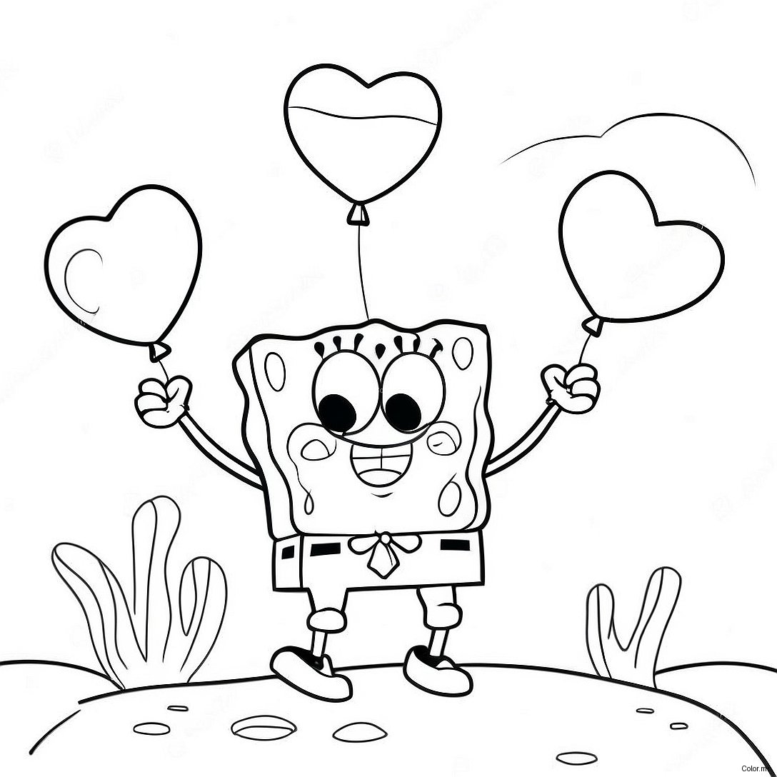 Spongebob With Heart Balloons Coloring Page 61087 50658