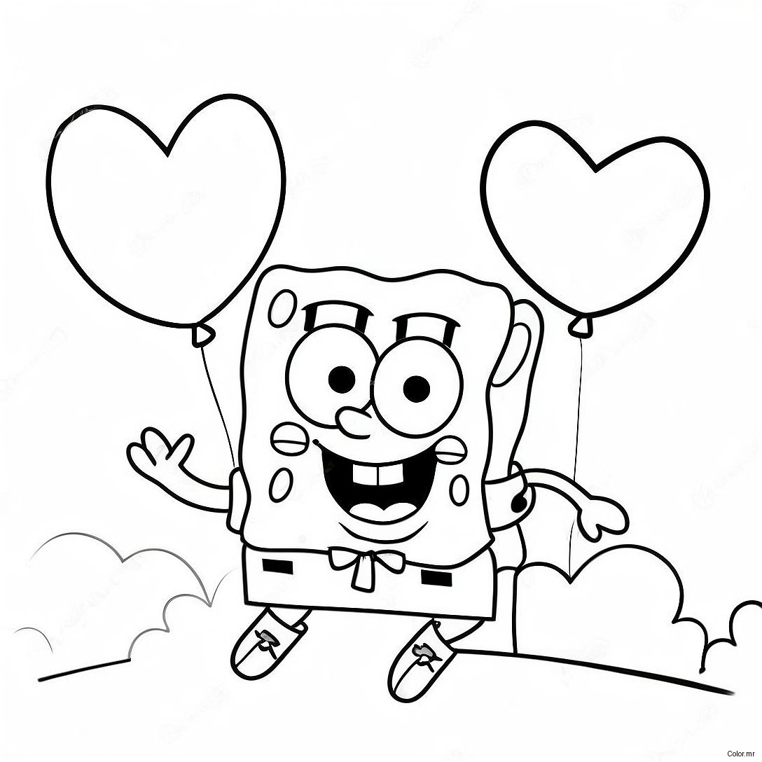 Spongebob With Heart Balloons Coloring Page 61087 50660