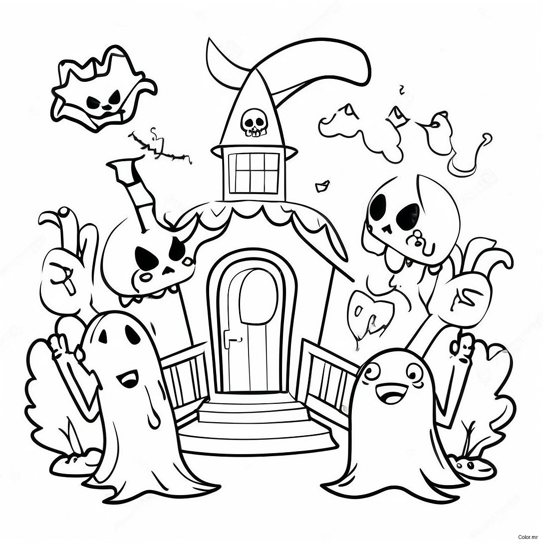 Spookiz Characters In A Haunted House Coloring Page 69014 56913