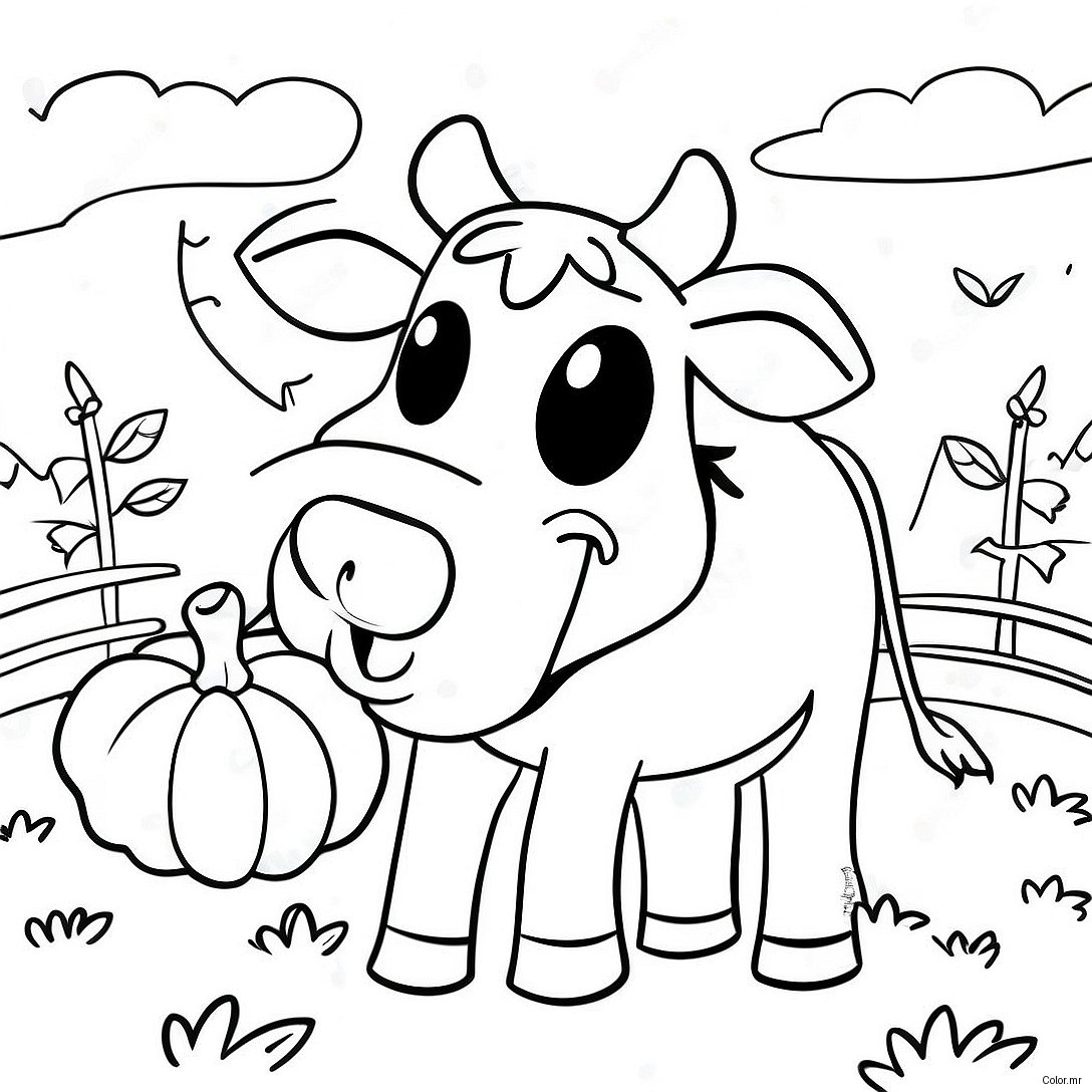 Spooky Cow In A Pumpkin Patch Coloring Page 63930 52874