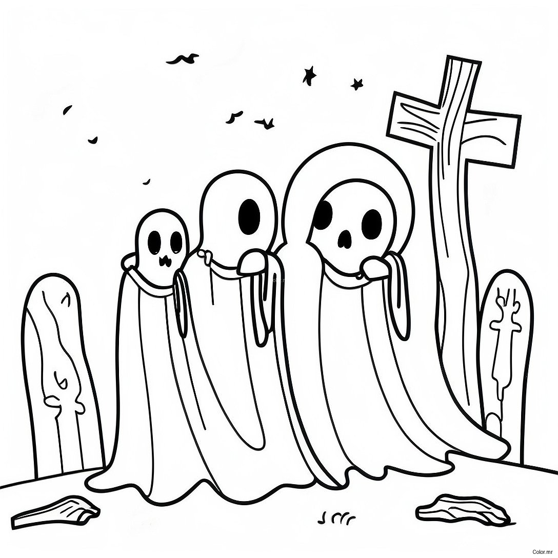 Spooky Ghosts In The Graveyard Coloring Page 32190 16649