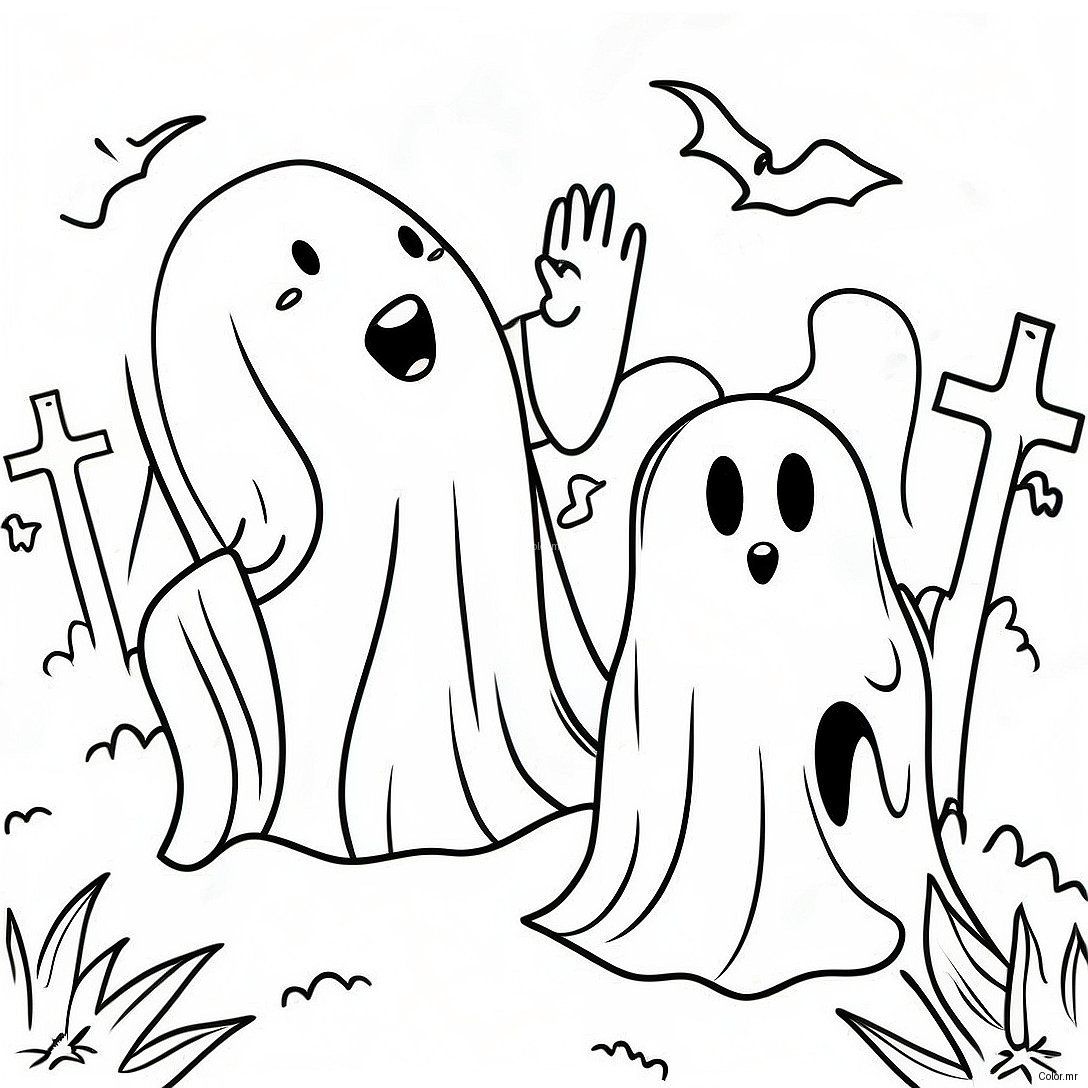 Spooky Ghosts In The Graveyard Coloring Page 32190 16650