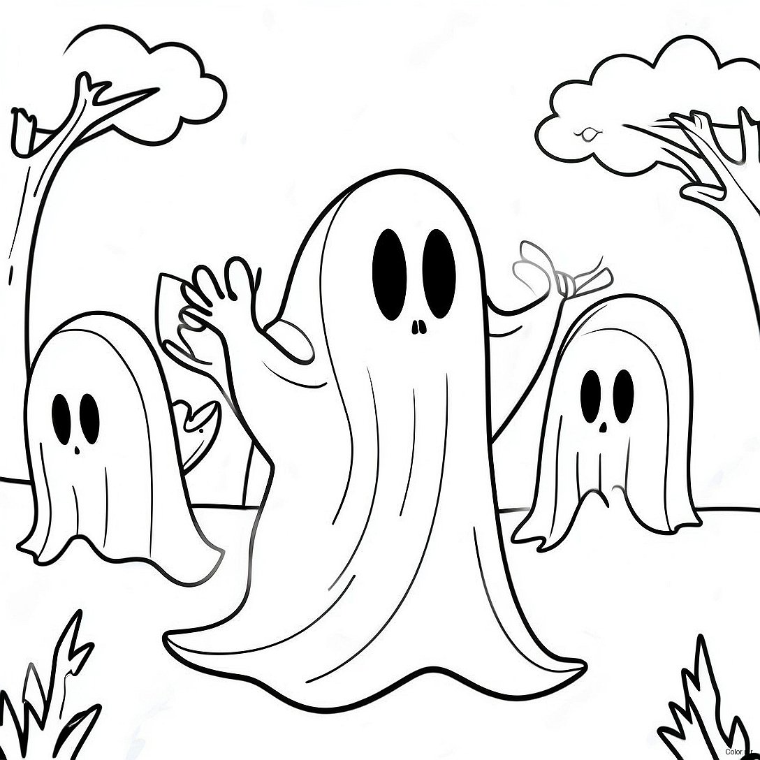Spooky Ghosts In The Graveyard Coloring Page 32190 16651
