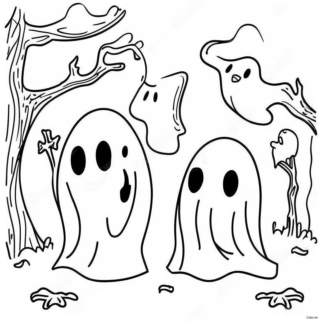 Spooky Ghosts In The Graveyard Coloring Page 32190 16652