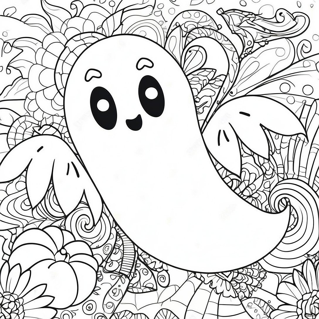 Spooky Halloween Zentangle Ghost Coloring Page 48115 40001