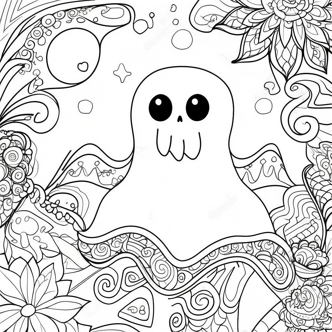 Spooky Halloween Zentangle Ghost Coloring Page 48115 40002