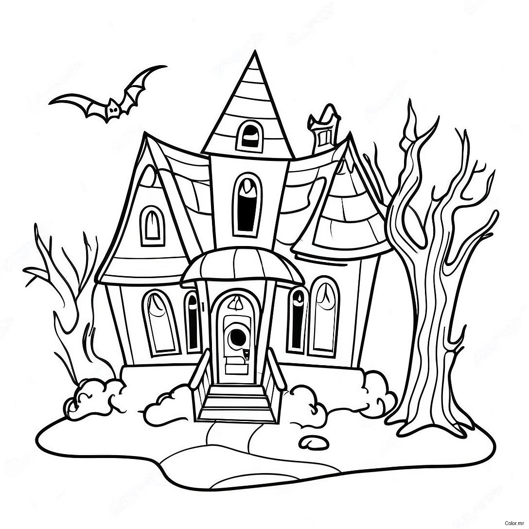 Spooky Haunted House Halloween Coloring Page 41660 34573