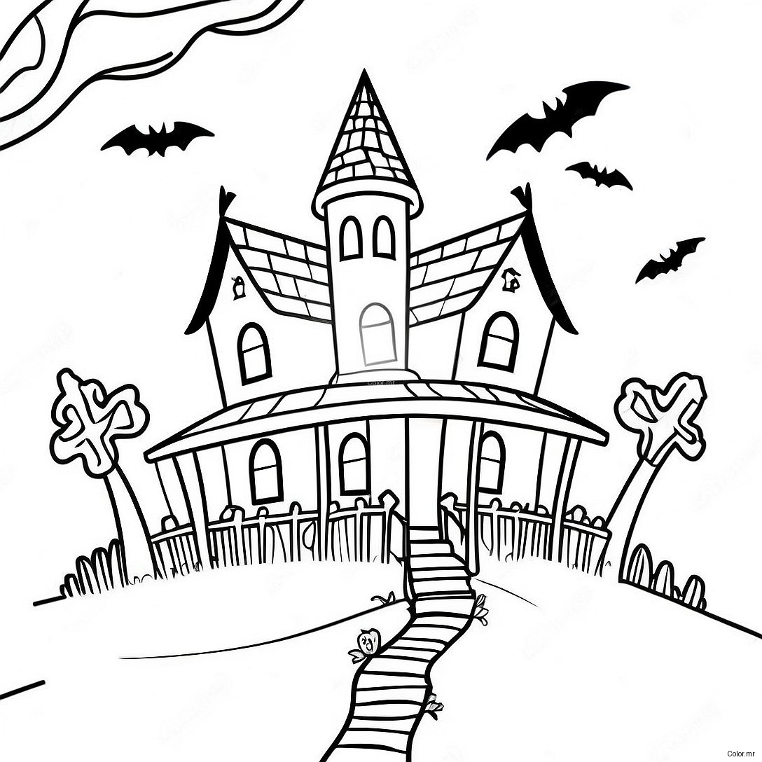 Spooky Haunted House Halloween Coloring Page 41660 34576