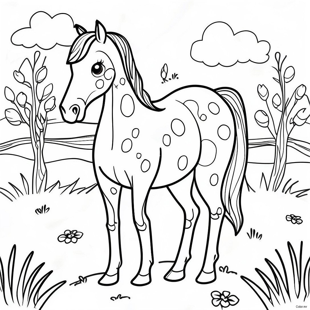 Spotted Appaloosa Horse In A Meadow Coloring Page 41710 34605
