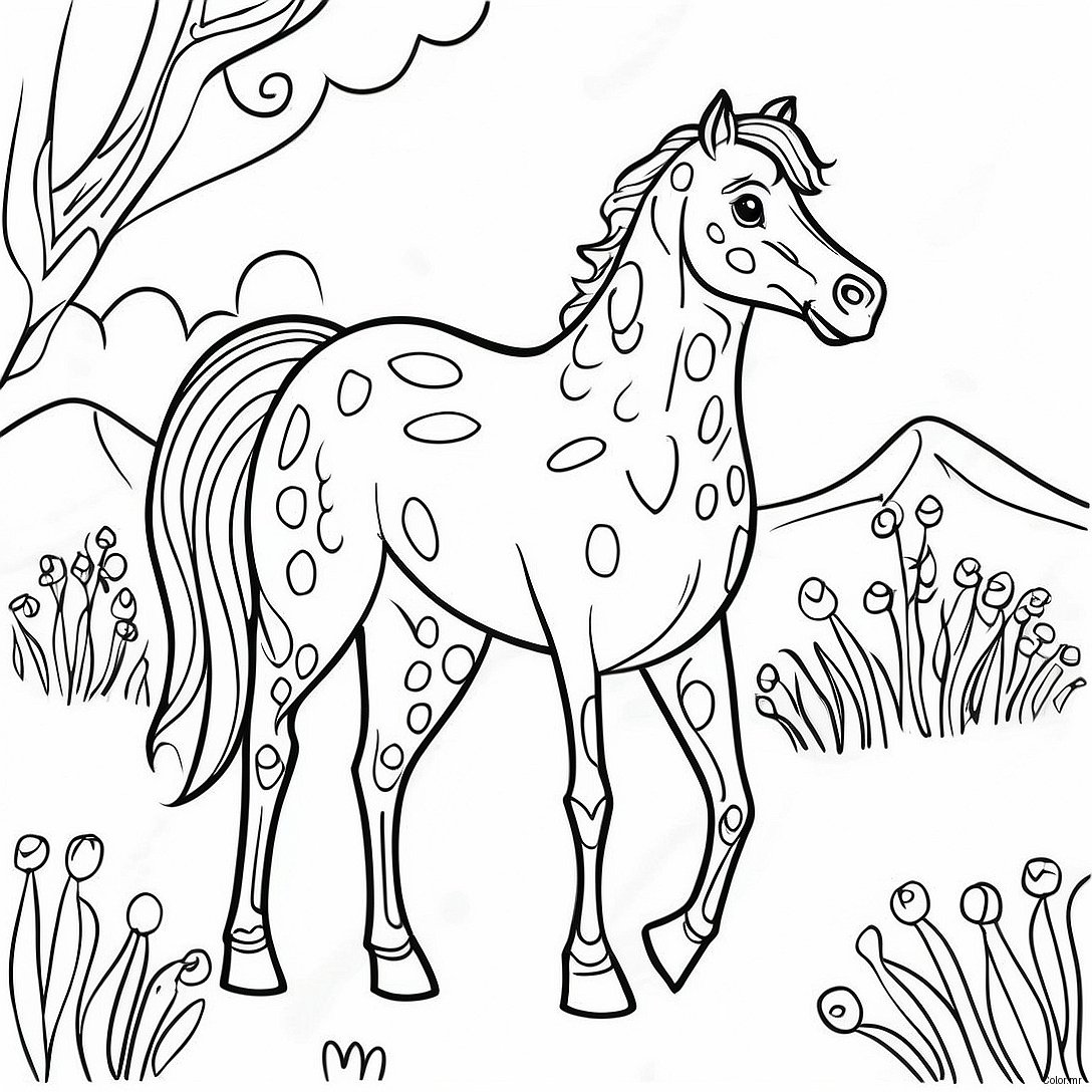 Spotted Appaloosa Horse In A Meadow Coloring Page 41710 34608