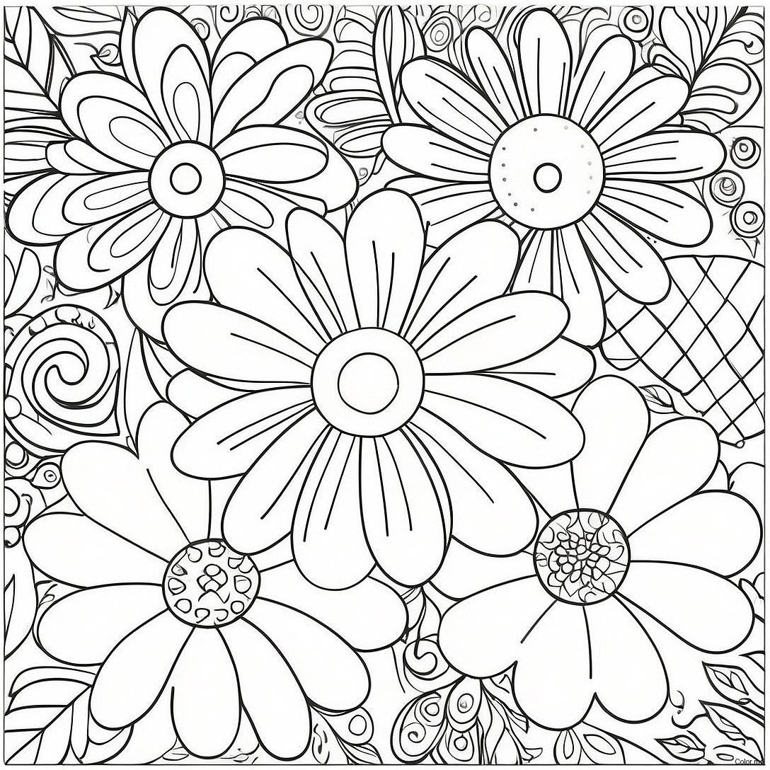 Stress Relief Adult Flowers Coloring Page 25255 23095