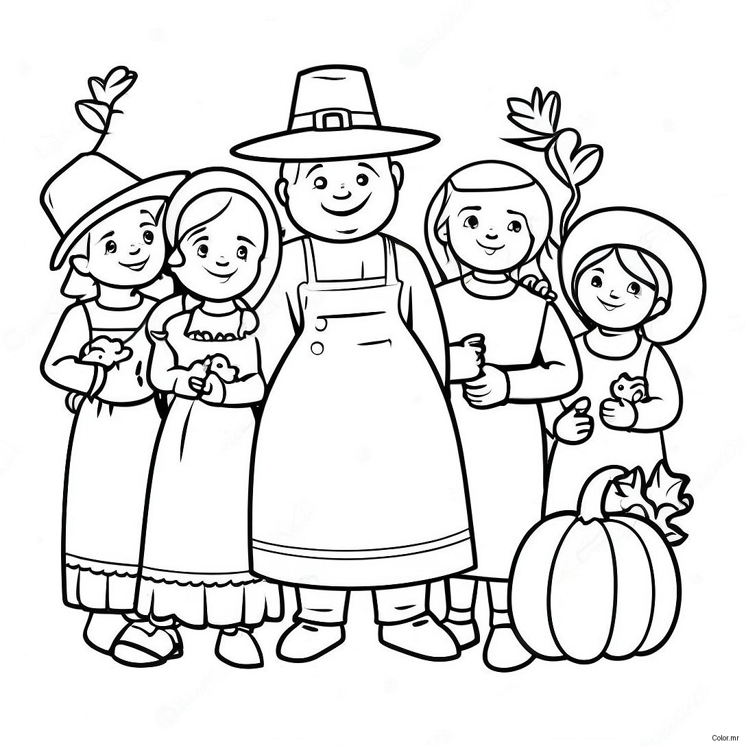 Thanksgiving Pilgrim Family Coloring Page 8125 6600